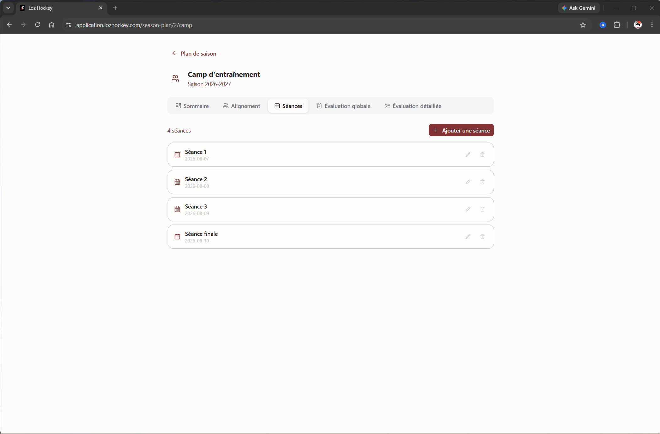 Gestion de camp d'entraînement hockey mineur — vue 3