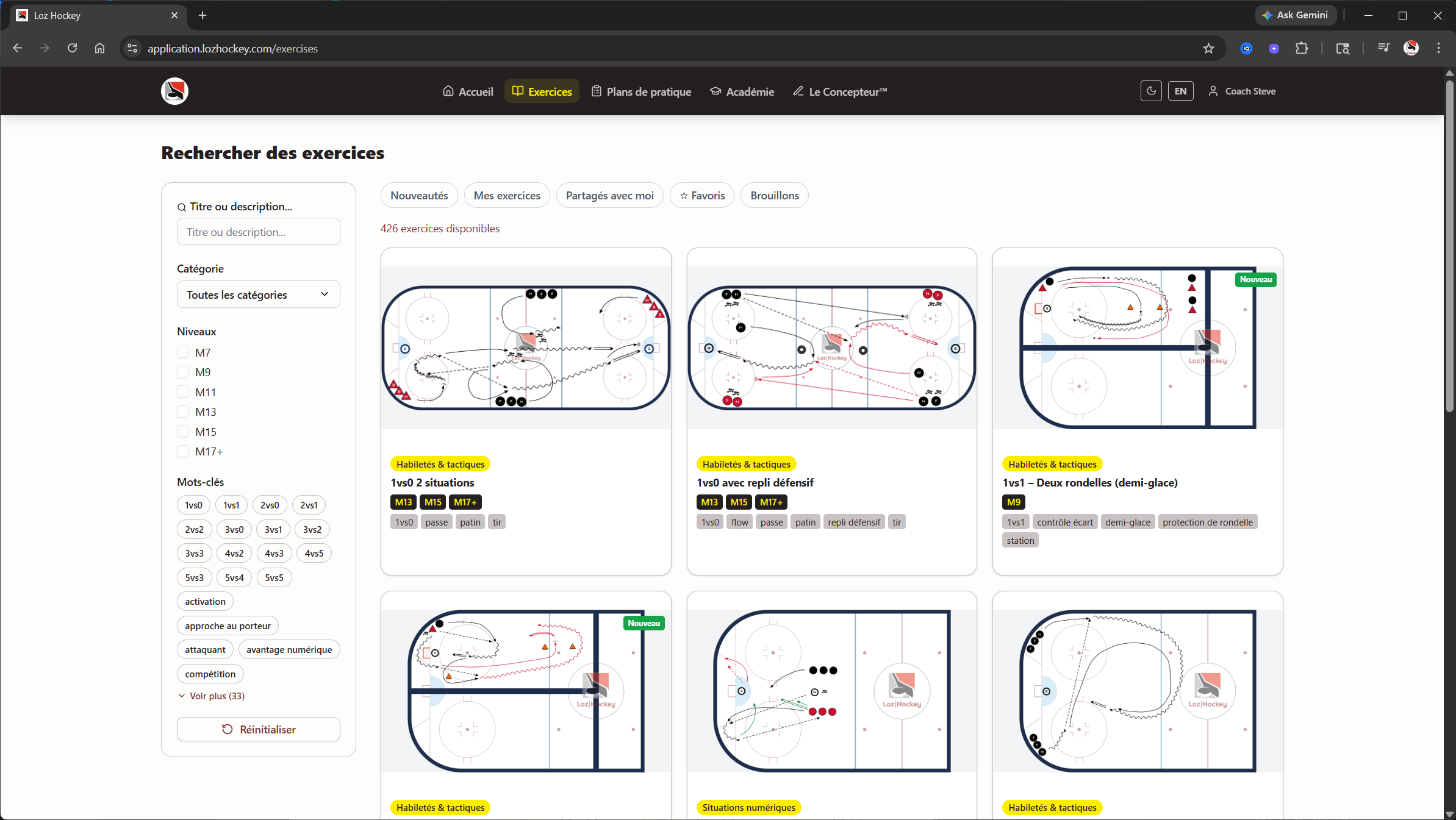 Bibliothèque d'exercices Loz Hockey