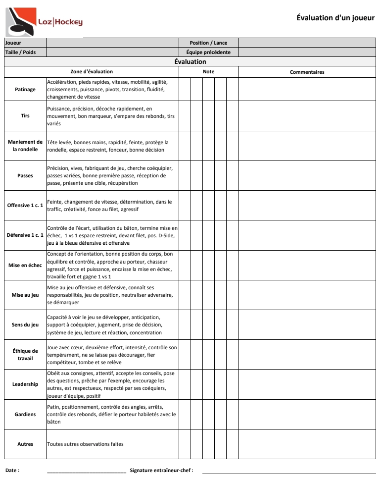 Fiche d'Évaluation