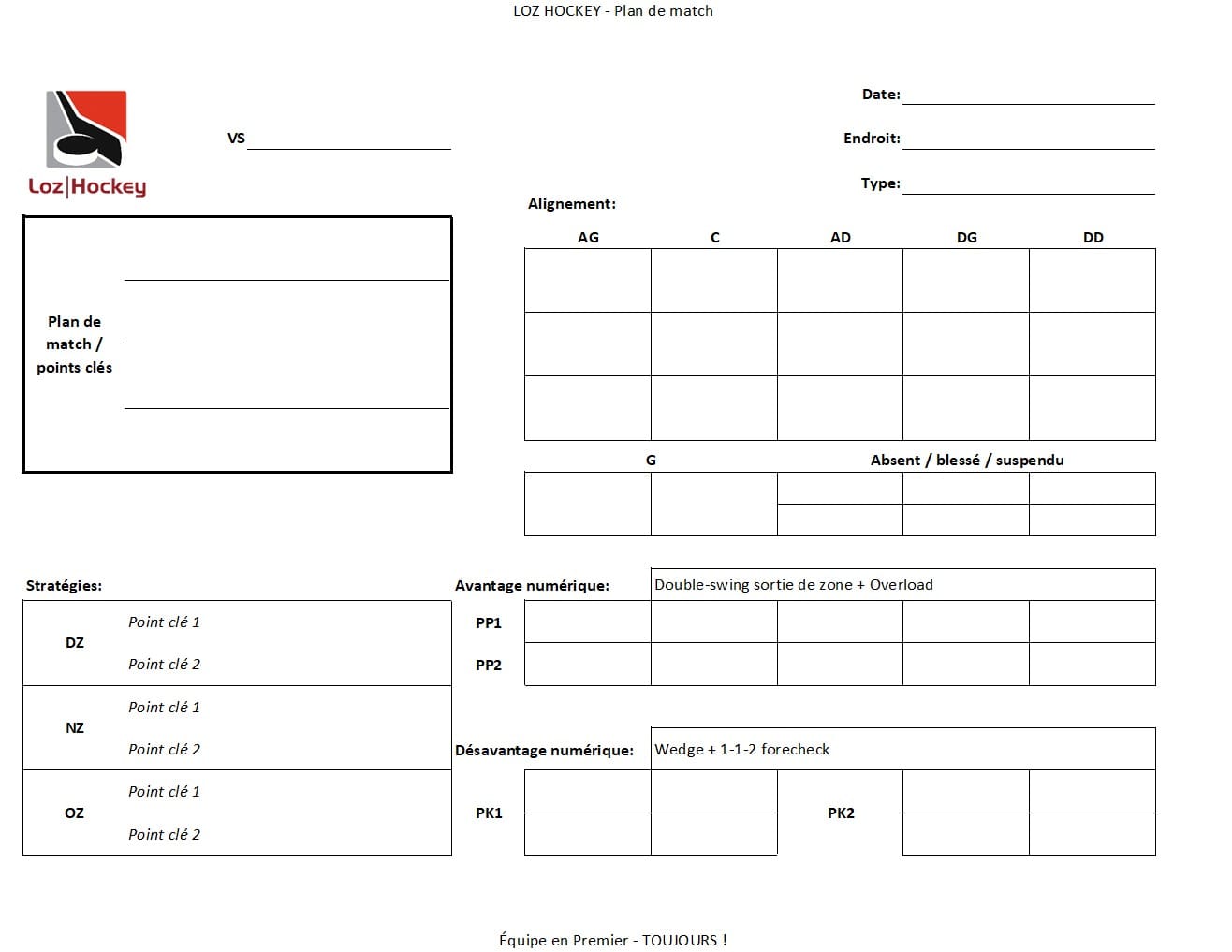 Feuillets Plan de Match